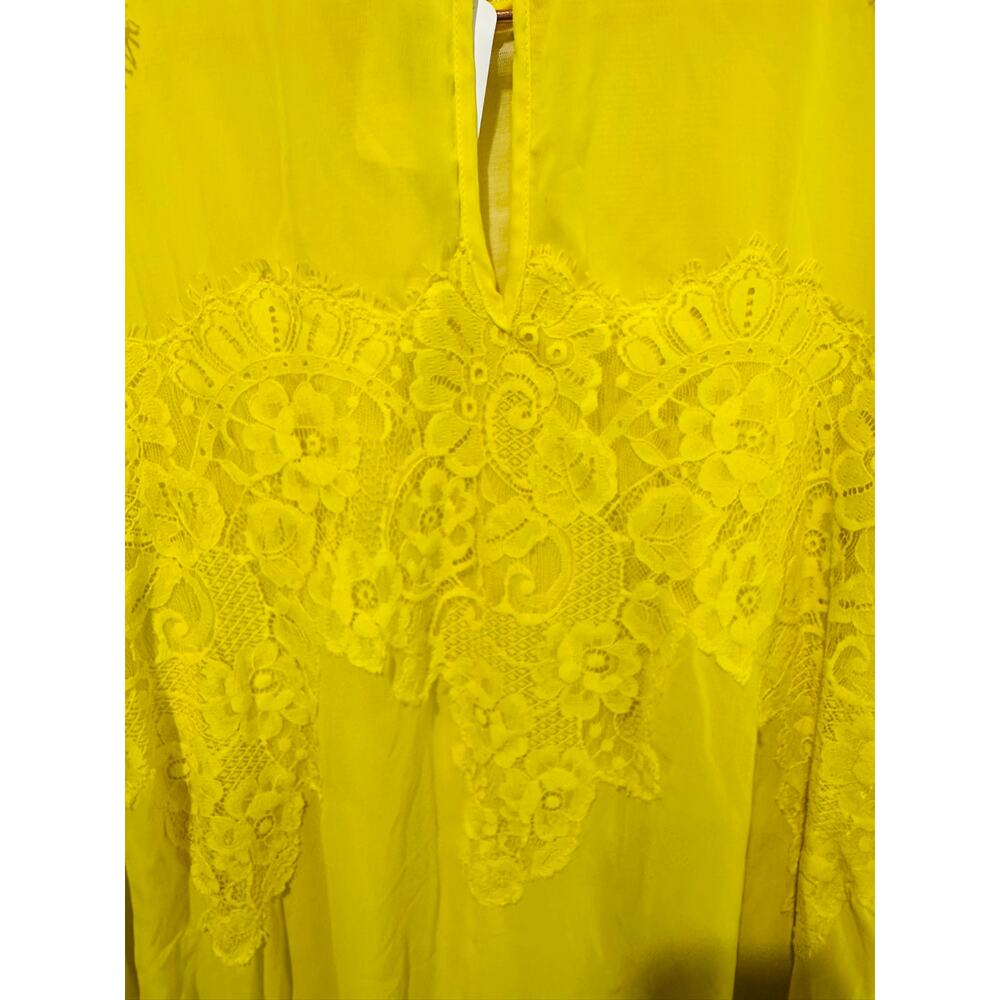HOT AS HELL HAH Neon Yellow Lace Covered Long Sleeve High Neck Mini Dress sz S - Picture 16 of 16